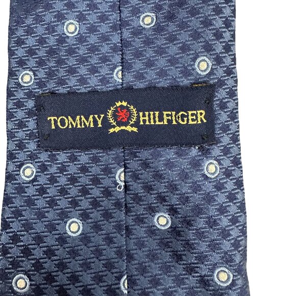 Tommy Hilfiger Navy Blue Silk Tie Circle Pattern Made In USA Classic Menswear - Picture 5 of 5